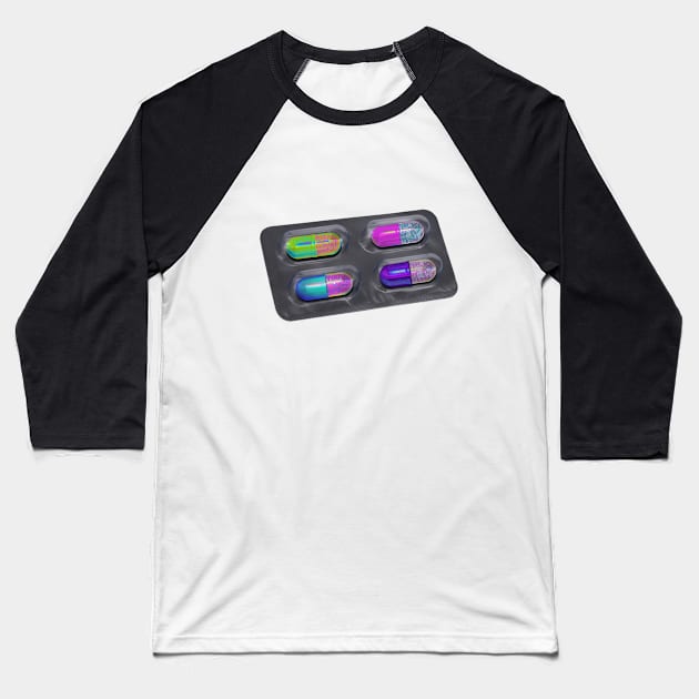 Rainbow Pill Pack Baseball T-Shirt by dinaaaaaah